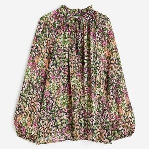 H&M Multicolor Floral Crepe Long Sleeve Peasant Blouse Black Size Small